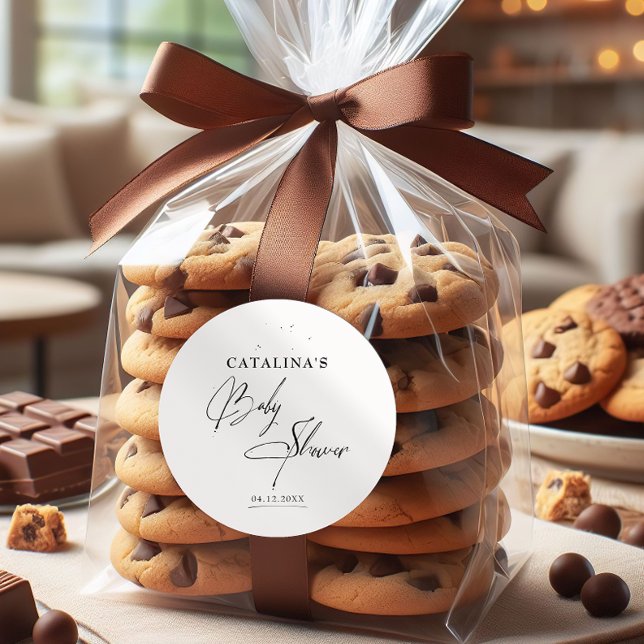 Redonda Pegatina Baby Shower de caligrafía elegante negra (Subido por el creador)