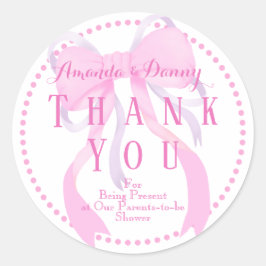 Redonda Pegatina Baby Shower de Chica de cinta rosa