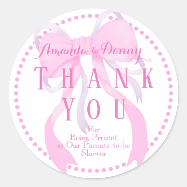 Redonda Pegatina Baby Shower de Chica de cinta rosa (Anverso)