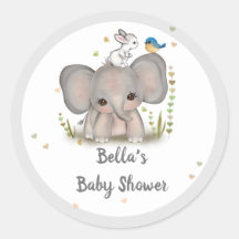 Pegatina Baby Shower de elefante blanco gris Bunny