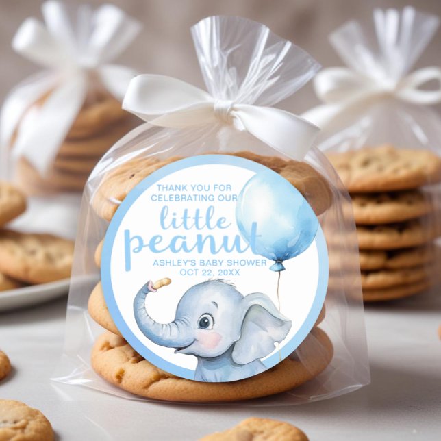 Redonda Pegatina Baby Shower de Elefante de Maní Pequeño - (Baby Shower Thank You Favor Sticker)