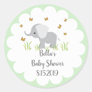 Redonda Pegatina Baby Shower de Elefante Gris