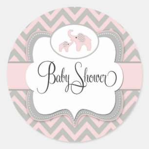 Redonda Pegatina Baby Shower de Elefante Rosa