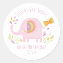 Pegatina Baby Shower de elefante rosa lindo Chica