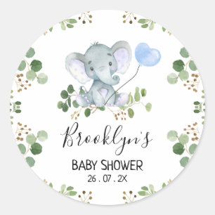 Redonda Pegatina Baby Shower de Elephant Blue Balloon