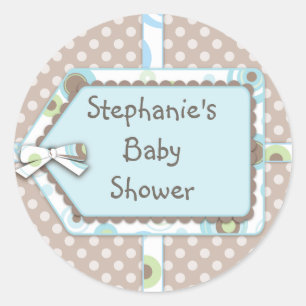 Redonda Pegatina Baby Shower de Happy Dots Tag Boy