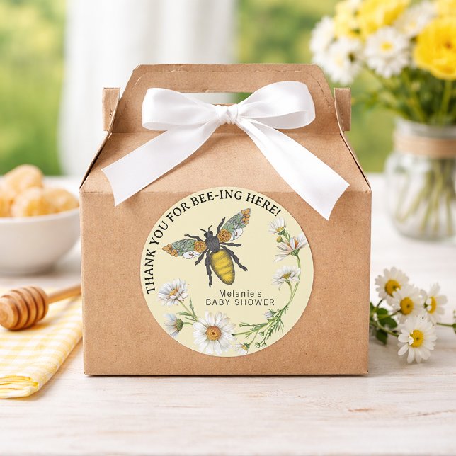 Redonda Pegatina Baby Shower de Honey Bee | Bumbleb acuare (Mama Bee Favor Sticker)