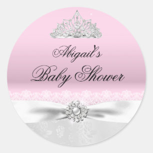 Redonda Pegatina Baby Shower de la Princesa Rosa y Plata T