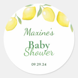 Redonda Pegatina Baby Shower de Lemons Amarillo