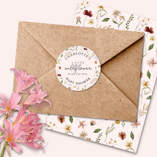 Redonda Pegatina Baby Shower de Little Wildflower Chica