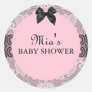 Redonda Pegatina Baby Shower de Moda Vintage rosa y gris