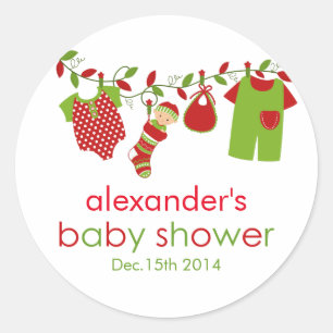 Redonda Pegatina Baby Shower de navidades Baby Laundry Boy