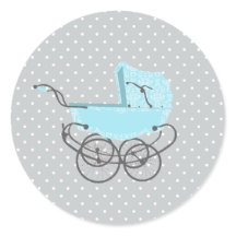 Pegatina Baby Shower de Pram Azul bonito
