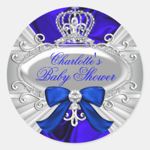Redonda Pegatina Baby Shower de Prince Royal Blue Boy