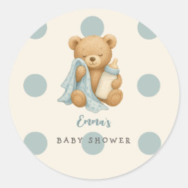 Redonda Pegatina Baby Shower de Teddy Bear Boy personaliza
