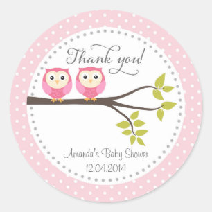 Redonda Pegatina Baby Shower de Twin Baby Girls Owls