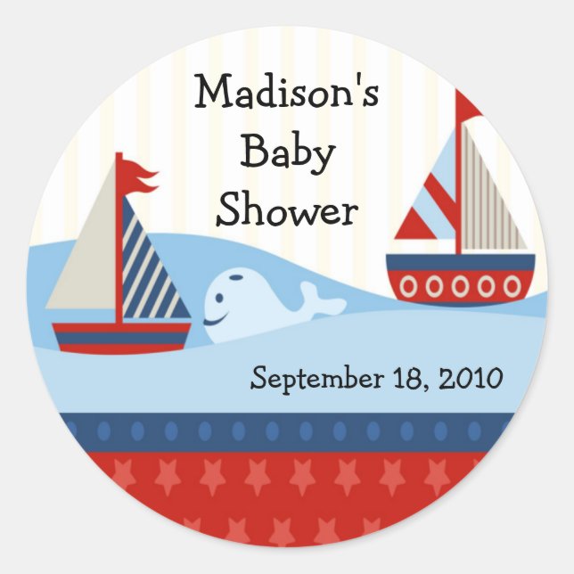 Redonda Pegatina Baby Shower de velero (Anverso)