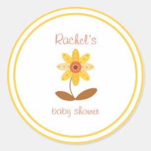 Redonda Pegatina Baby Shower del tema del girasol