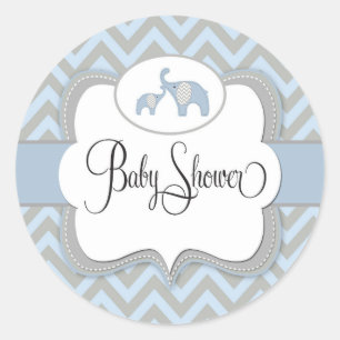 Redonda Pegatina Baby Shower Elephant Azul