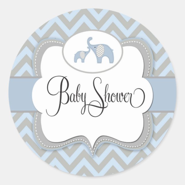Redonda Pegatina Baby Shower Elephant Azul (Anverso)