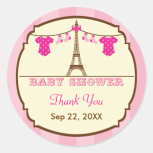 Redonda Pegatina Baby Shower Favor de la Torre Eiffel Fran