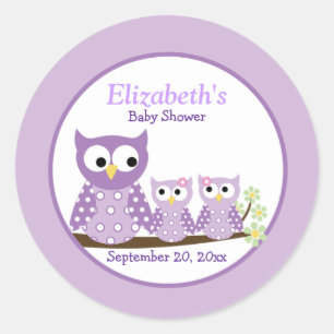 Redonda Pegatina Baby Shower Favor de las lechuzas gemelas