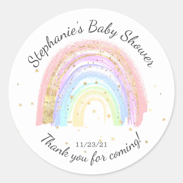 Redonda Pegatina Baby Shower Favor del Arcoiris Rosa de Or (Anverso)