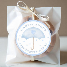 Redonda Pegatina Baby Shower Favor del paraguas azul