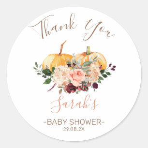 Redonda Pegatina Baby Shower Favorito de calabazas florale