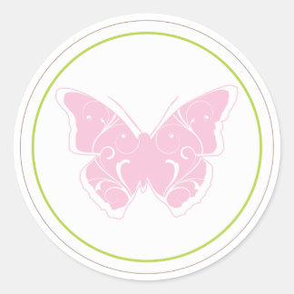 Redonda Pegatina Baby Shower Favorito de mariposa rosa