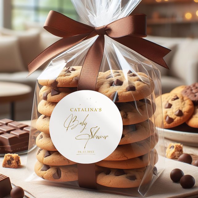 Redonda Pegatina Baby Shower Gold Luxury Caligraphy (Subido por el creador)