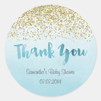 Redonda Pegatina Baby Shower Gold y Blue