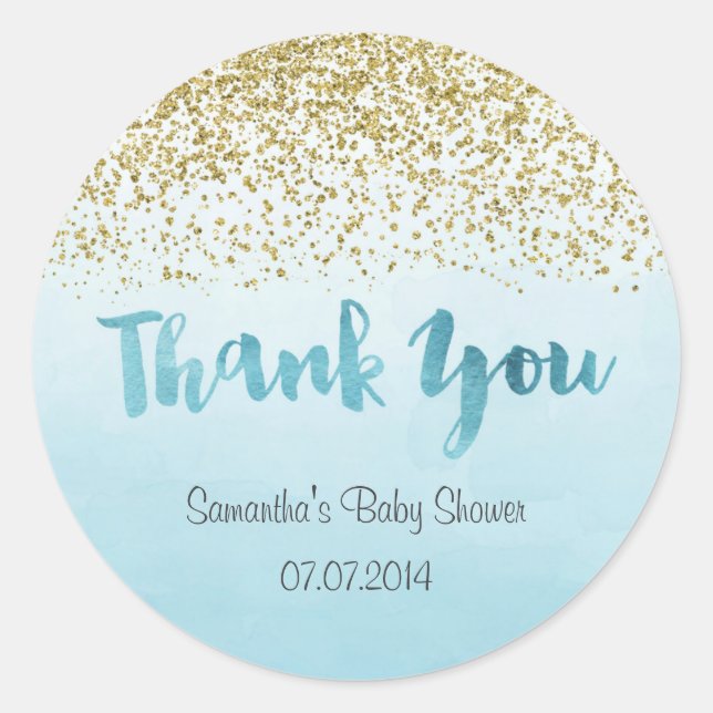 Redonda Pegatina Baby Shower Gold y Blue (Anverso)