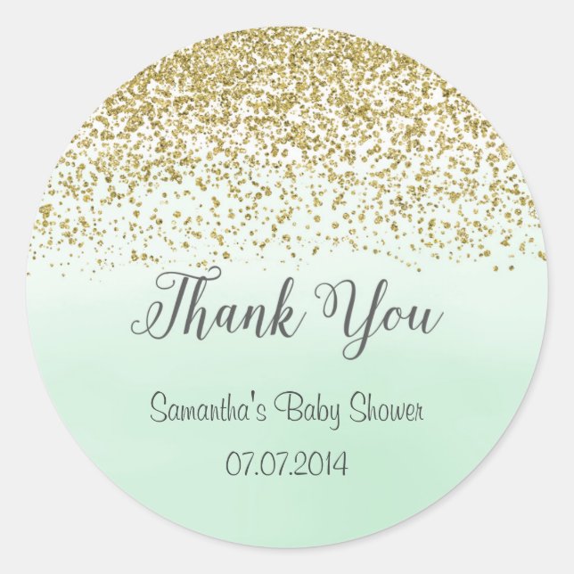 Redonda Pegatina Baby Shower Gold y Mint (Anverso)