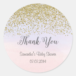 Redonda Pegatina Baby Shower Gold y Pink and Blue