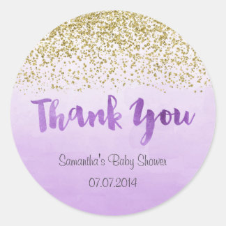 Redonda Pegatina Baby Shower Gold y Purple