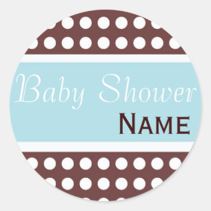 Redonda Pegatina Baby Shower Hip Blue y Brown