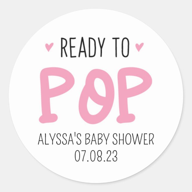 Redonda Pegatina Baby Shower Listo Para Pop Pink (Anverso)