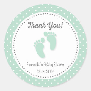 Redonda Pegatina Baby Shower Mint Green Baby Feet