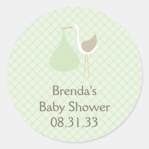 Redonda Pegatina Baby Shower Mint Green Stork