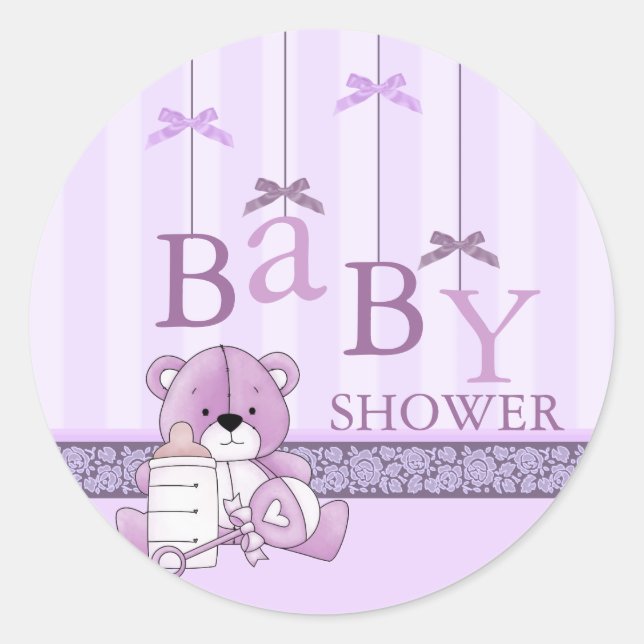 Redonda Pegatina Baby Shower móvil Purple Bow (Anverso)