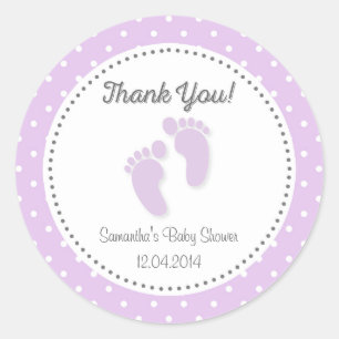 Redonda Pegatina Baby Shower Pies Purple Baby
