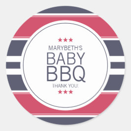 Redonda Pegatina Baby Shower Preppy Red, White & Blue BBQ