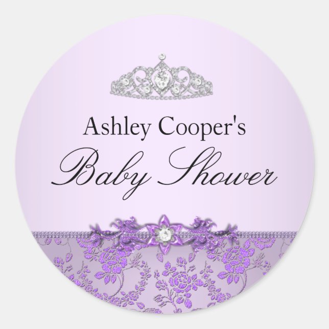 Redonda Pegatina Baby Shower Purple Princess (Anverso)