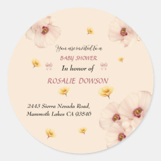 Redonda Pegatina Baby Shower rosa floral