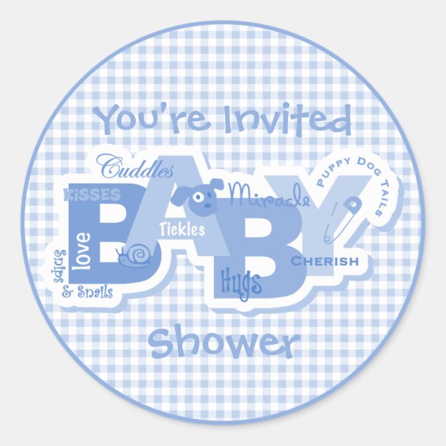 Redonda Pegatina Baby Shower Snips & Snails (Anverso)