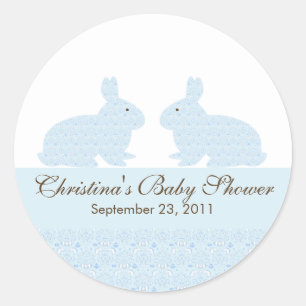 Redonda Pegatina Baby Shower Twins Baby Conejo Conejo Cone