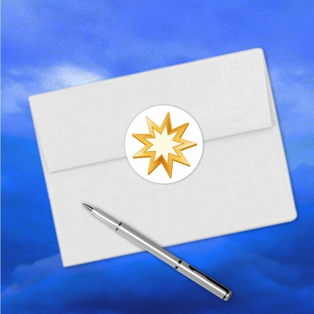 Redonda Pegatina Baha'i (Gold nine pointed star, symbol of the Baha’i faith sticker.)