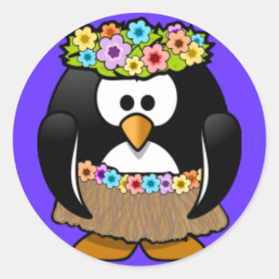 Redonda Pegatina - Bailarina de Hoola Pingüino