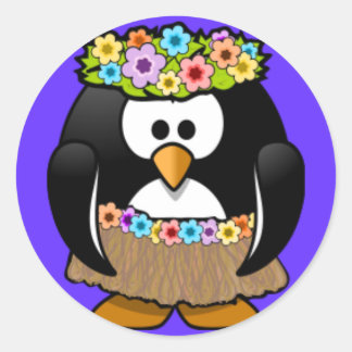 Redonda Pegatina - Bailarina de Hoola Pingüino